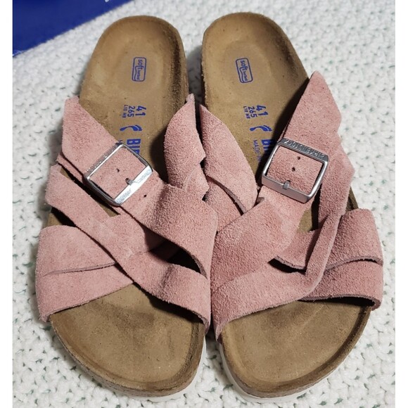 Birkenstock New w/ Box Lugano Pink Clay Suede Leather Soft Footbed Nar 41 US 10 - Picture 1 of 16